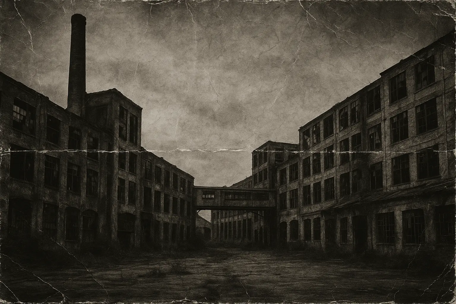 Abandoned industrial architecture at night