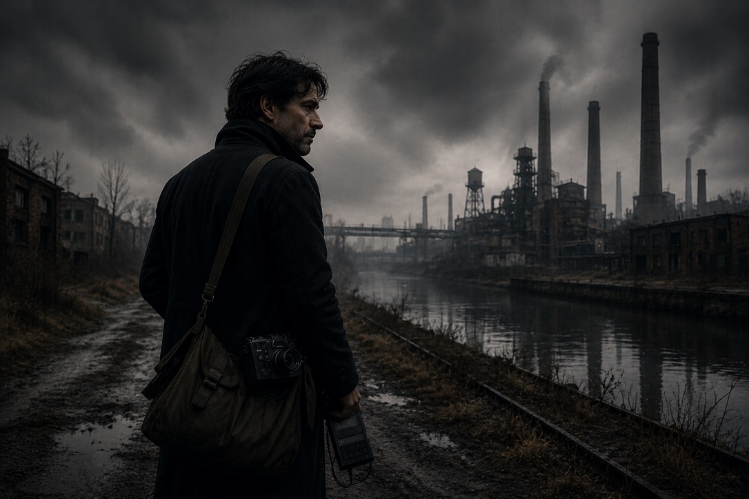 Irvin Shanx beside industrial waterways
